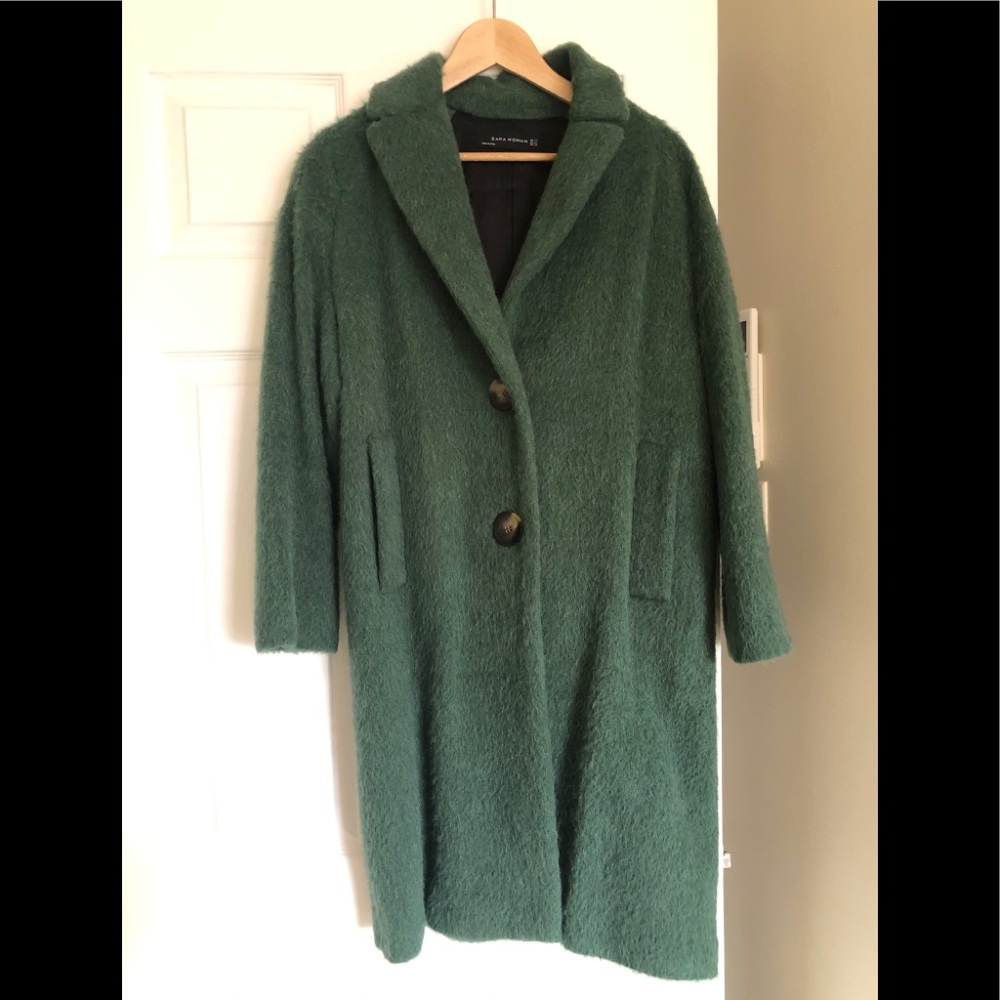 NEW Zara Moss Green Wool Alpaca Blend Coat